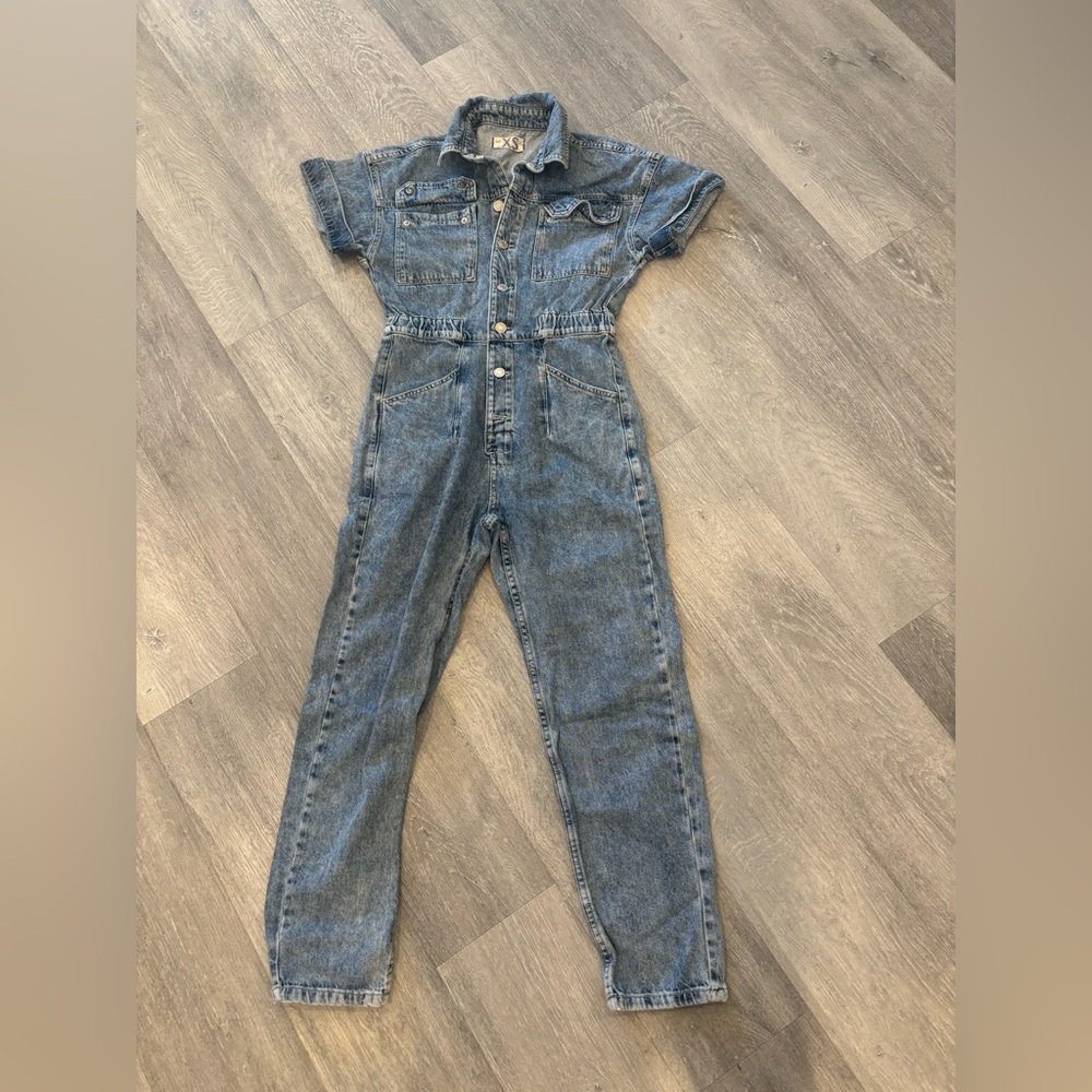 Free People Blue Denim Jumpsuit